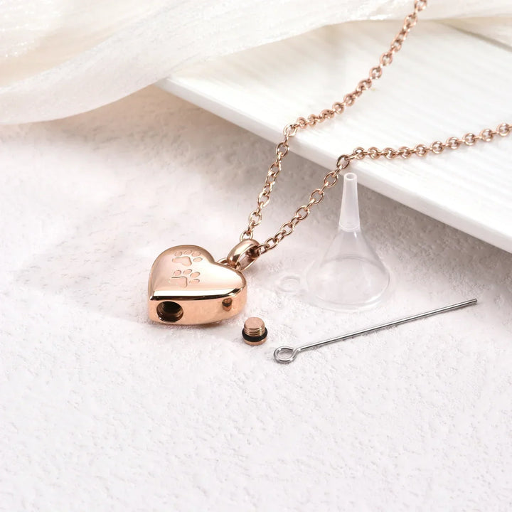 Memorial Necklace with Paw & Heart – Stainless Steel Urn Pendant