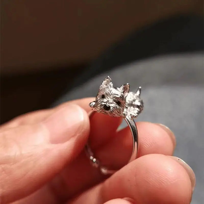 Open Retro-Style Dog Ring – Adjustable Animal Motif Ring for Women