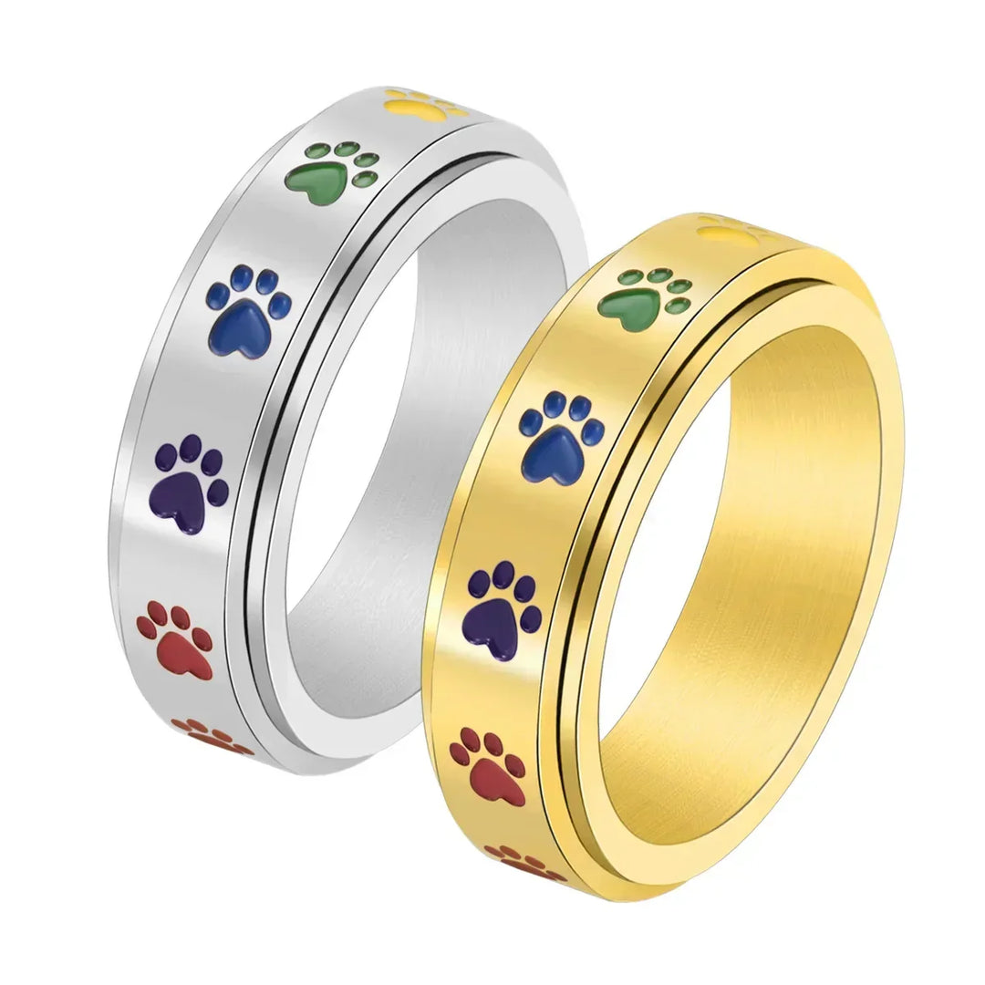 Rotatable Anti-Stress Paw Ring in Stainless Steel with Rainbow Colours