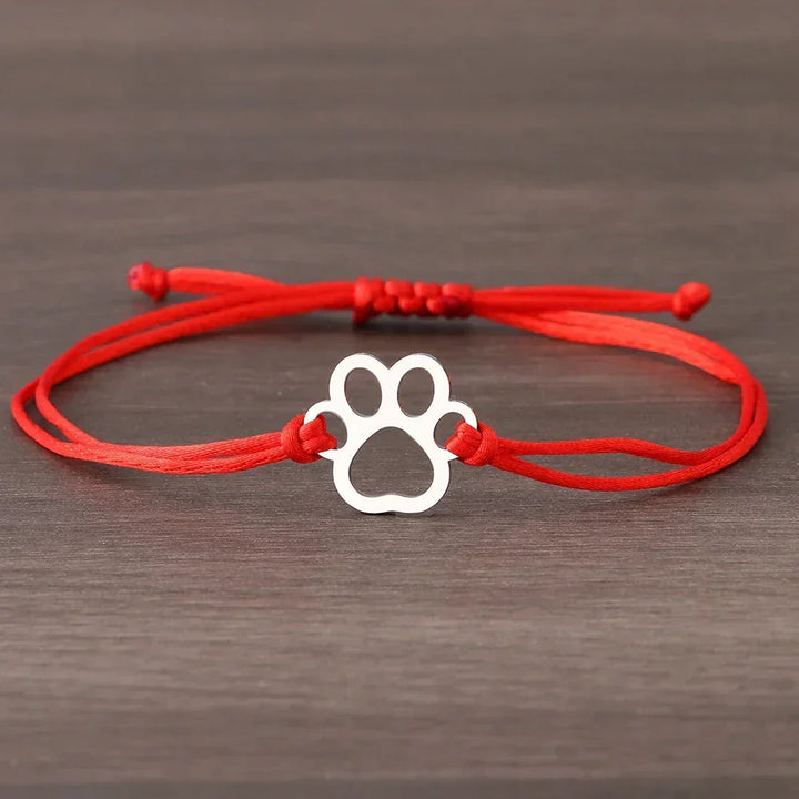 Adjustable Paw Bracelet with Black and Red Cord