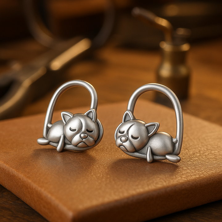 Sleeping Puppy Drop Earrings in Sterling Silver