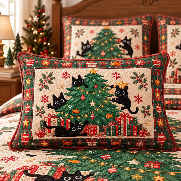 Christmas Black Cat Quilted Pillow Cover LD165QLTPLC