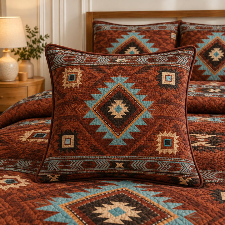 Rustic Western Tribal Quilted Pillow Cover LD25QLTPLC