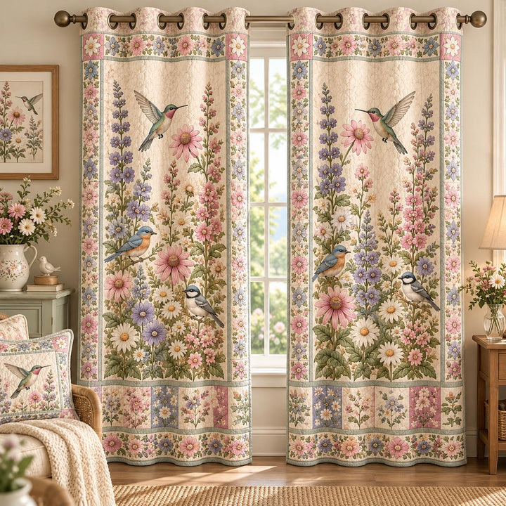 Vintage Hummingbird & Wildflower Floral Quilted Curtains LD58QLTCT