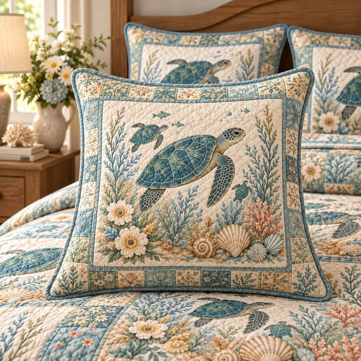 Vintage Sea Turtle Quilted Pillow Cover LD64QLTPLC