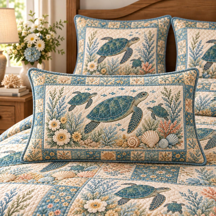 Vintage Sea Turtle Quilted Pillow Cover LD64QLTPLC