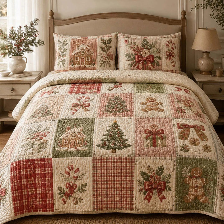 Vintage Christmas Patchwork 3-Piece Bedding Set