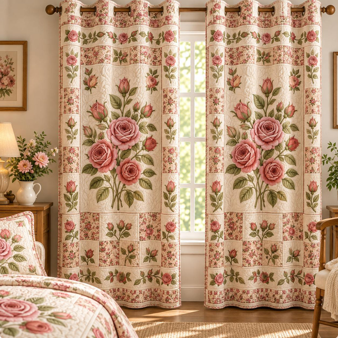 Rose Bloom Quilted Curtains QV50QLTCT