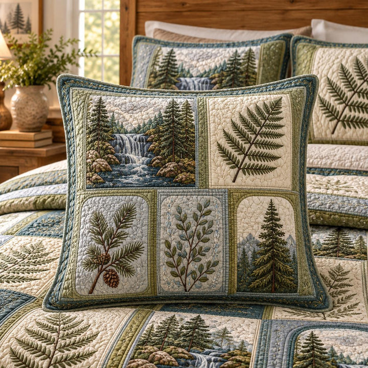 Forest Fern & Waterfall Quilted Pillow Cover QV99QLTPLC