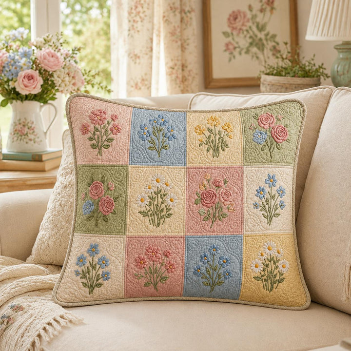 Festive Flower Quilted Pillow Cover QV44QLTPLC