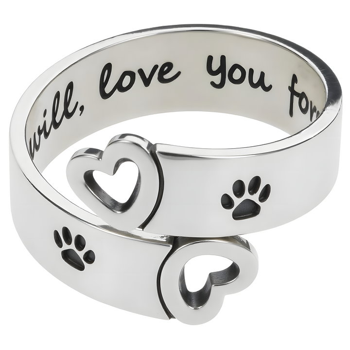 Adjustable Stainless Steel Paw & Heart Twist Ring