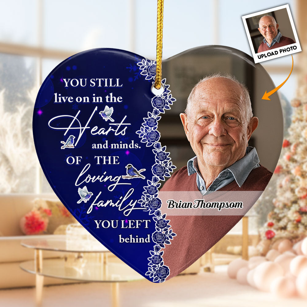 You Still Live On In The Hearts And Minds - Personalized Ceramic Photo Ornament PT