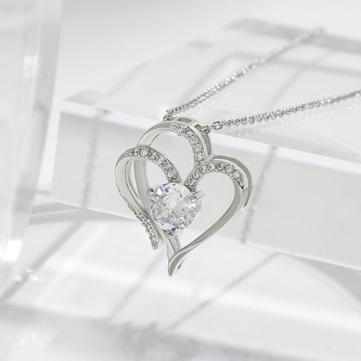 Double Heart Necklace with Zirconia – Adjustable Women's Necklace