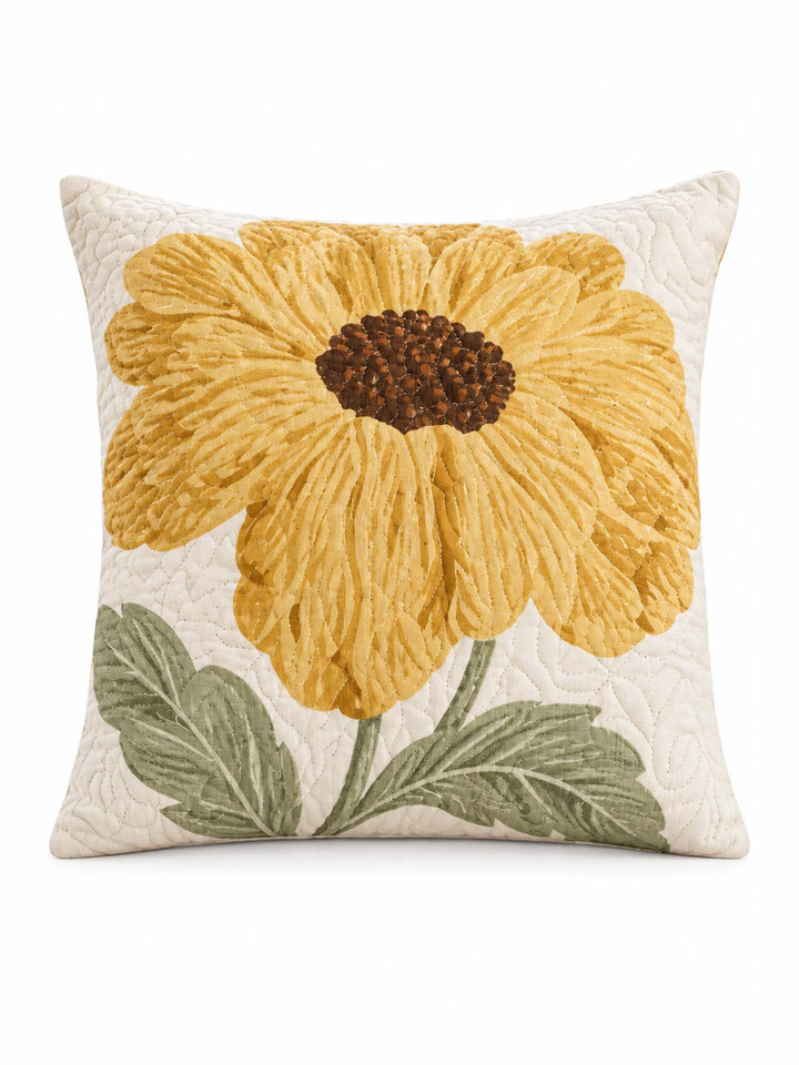 Golden Sunflower Cottage Quilted Pillow Cover