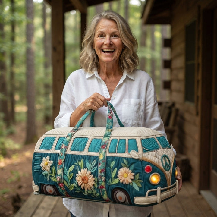 Tealvana | Teal Flower Camper Van Quilted Duffle
