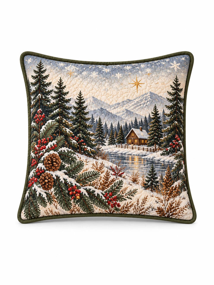 Winter Cabin & Plaid Christmas Quilted Pillow Covers 2-Piece Set