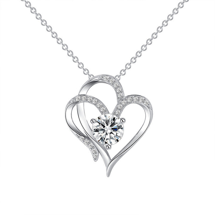 Double Heart Necklace with Zirconia – Adjustable Women's Necklace