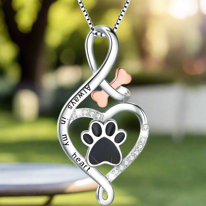 Fortunata Necklace with Paw, Heart and Bone – 'Always in My Heart' Pendant