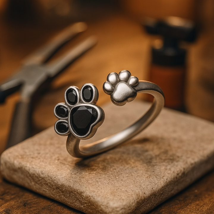 Adjustable Ring with Cute Paw Print Design