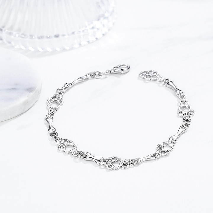 Solid Silver Bracelet with Dog Paw & Bone Charms