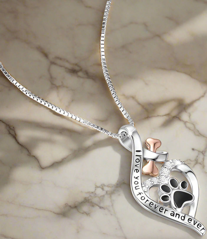 Fortunata Necklace with Paw, Heart and Bone – 'Always in My Heart' Pendant