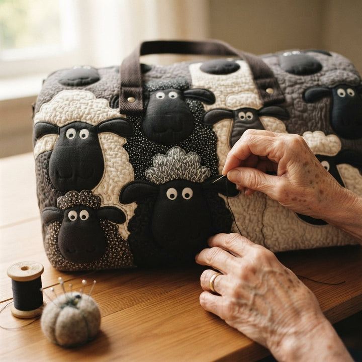 Clover | Black & Cream Sheep Quilted Duffle