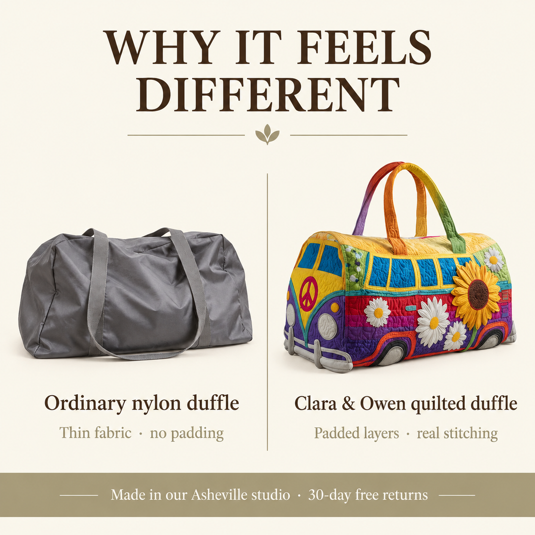 Sunflowvana | Sunflower Peace Camper Van Quilted Duffle
