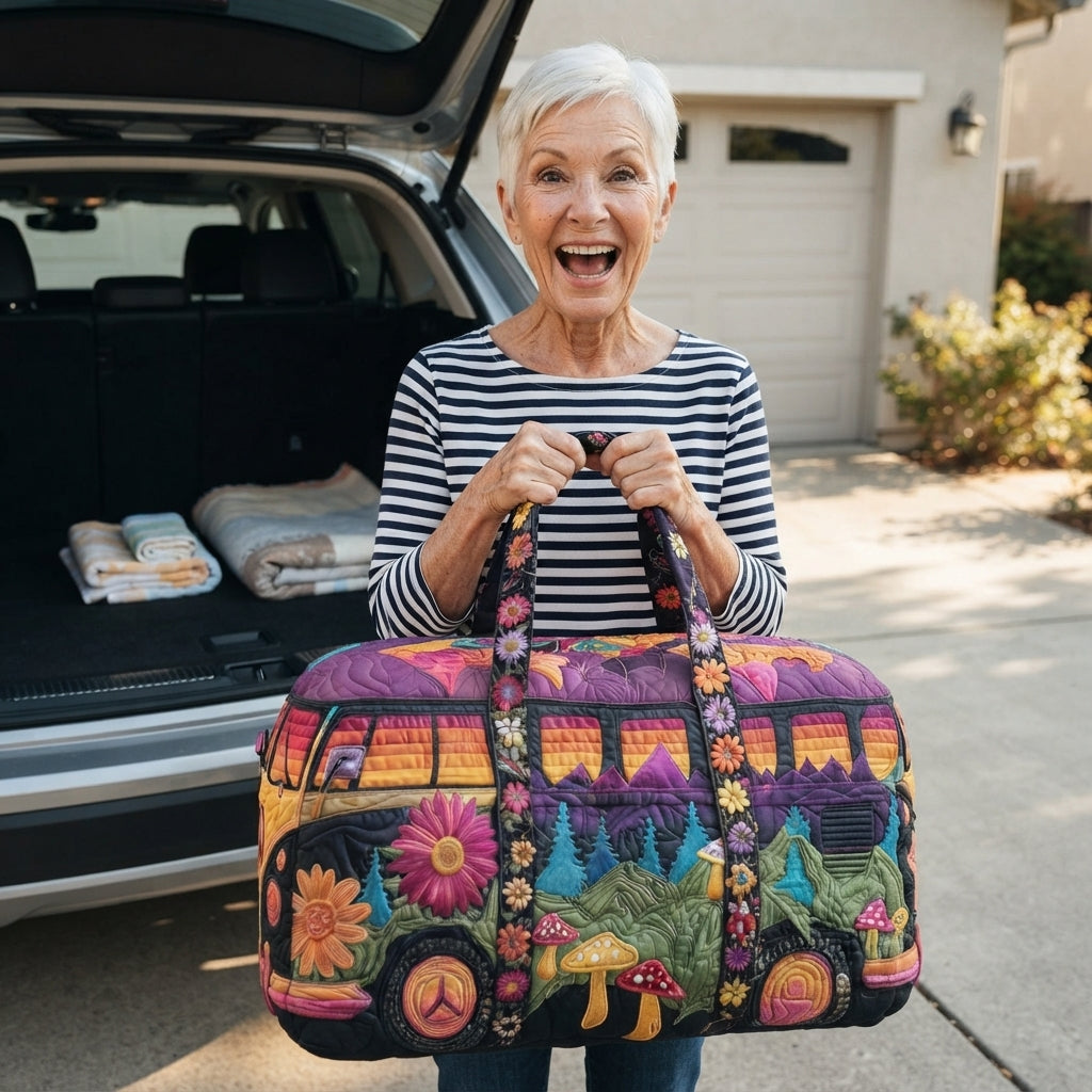 Wildvana | Mushroom & Wildflower Camper Van Quilted Duffle
