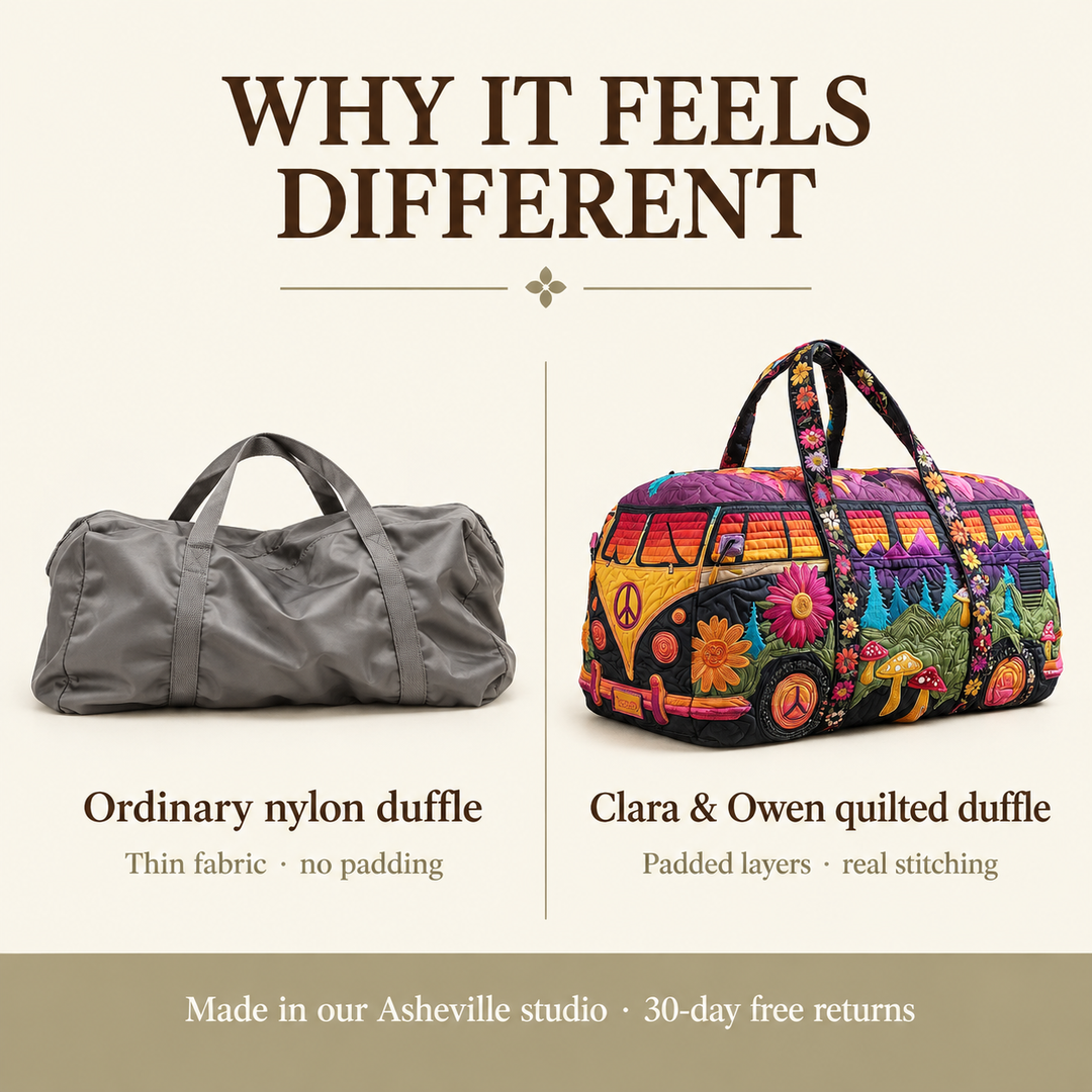 Wildvana | Mushroom & Wildflower Camper Van Quilted Duffle
