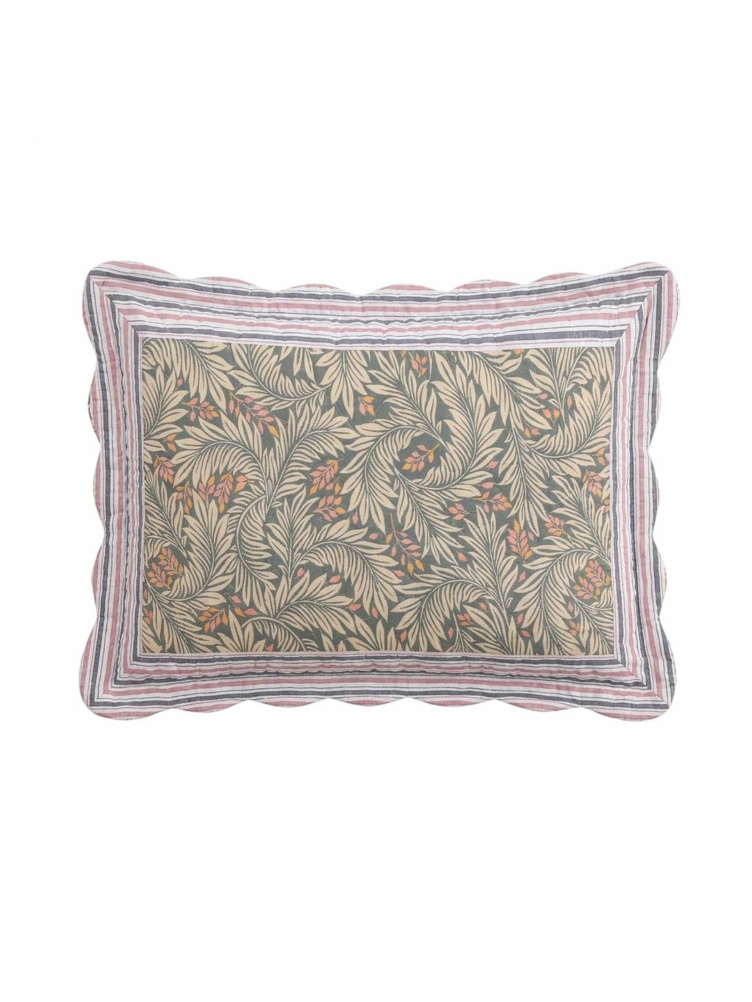 Sage Green Botanical Leaf Scalloped Edge Rectangular Throw Pillow Cover
