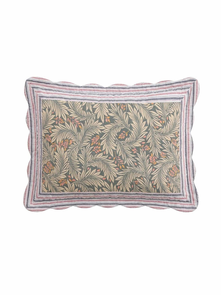 Sage Green Botanical Leaf Scalloped Edge Rectangular Throw Pillow Cover