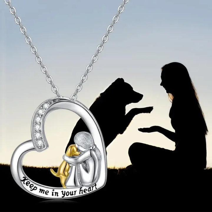 Fortunata Necklace with Heart & Dog Motif – Sterling Silver with Zirconia