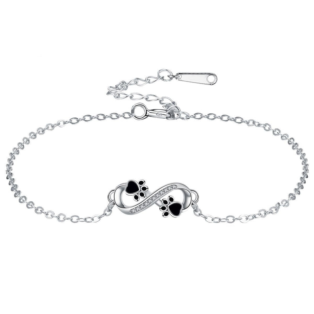 Infinity Symbol Bracelet with Paw Print Charm and Zirconia
