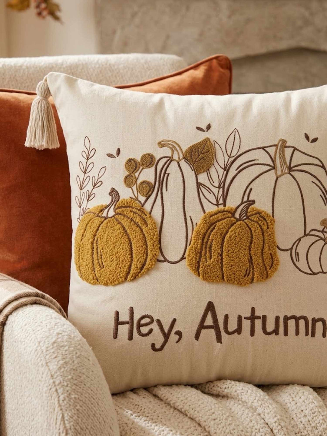 Hey, Autumn! Pumpkin Tassel Throw Pillow Cover