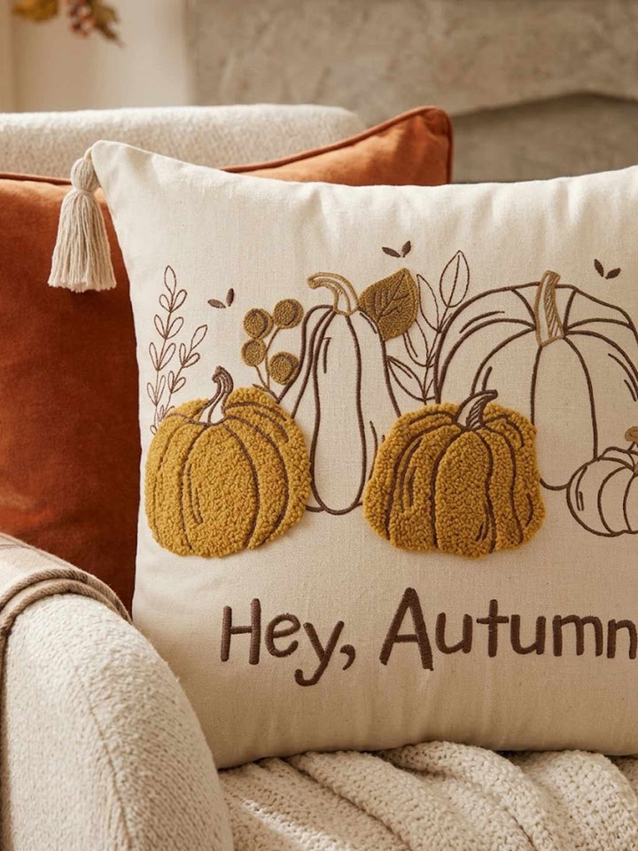 Hey, Autumn! Pumpkin Tassel Throw Pillow Cover