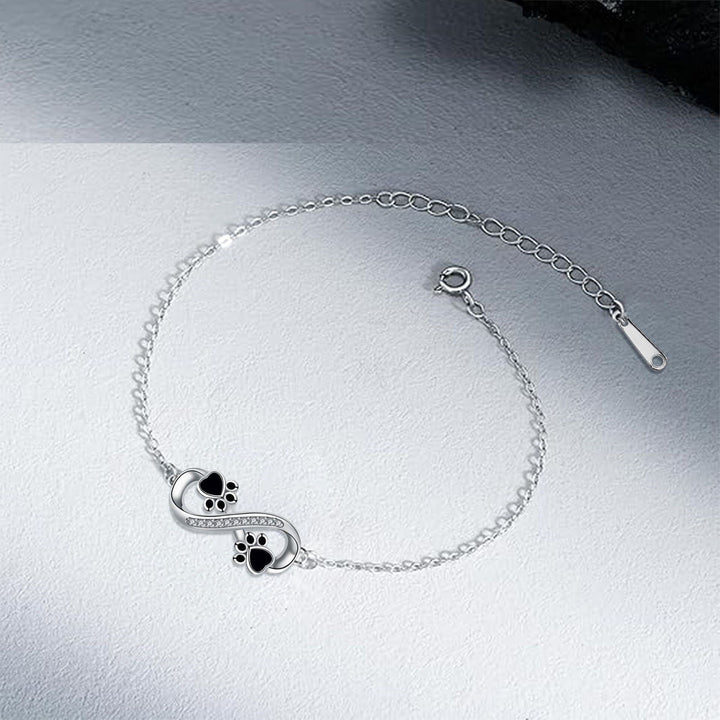 Infinity Symbol Bracelet with Paw Print Charm and Zirconia