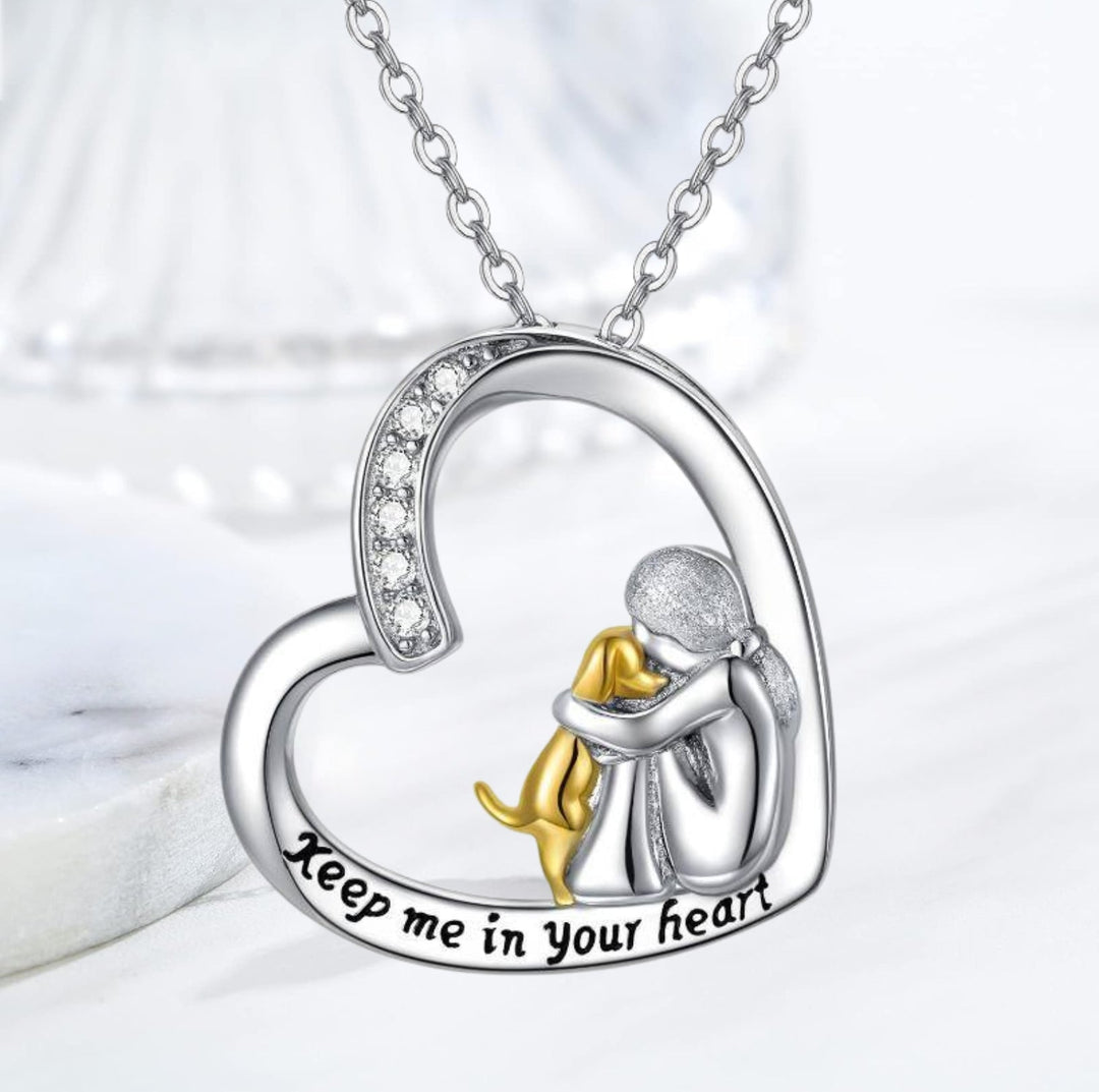 Fortunata Necklace with Heart & Dog Motif – Sterling Silver with Zirconia