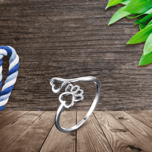 Adjustable Paw & Heart Ring in Stainless Steel