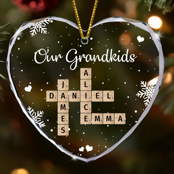 Our Grandkids Scrabble - Personalized Heart Glass Ornament TD118