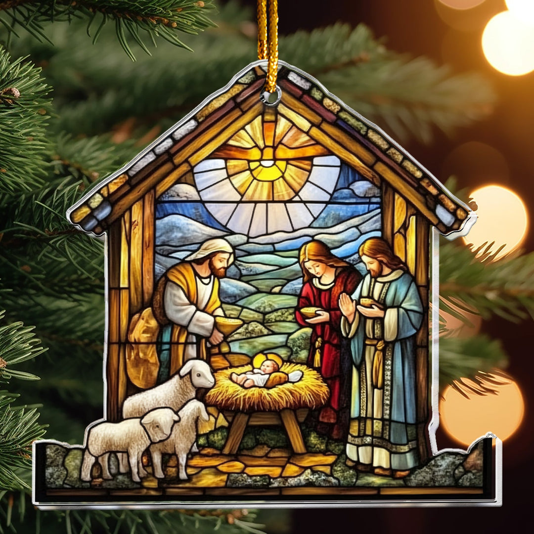 Stained Glass Nativity Scene - Personalized Acrylic Ornament - Gift For Christians NL122