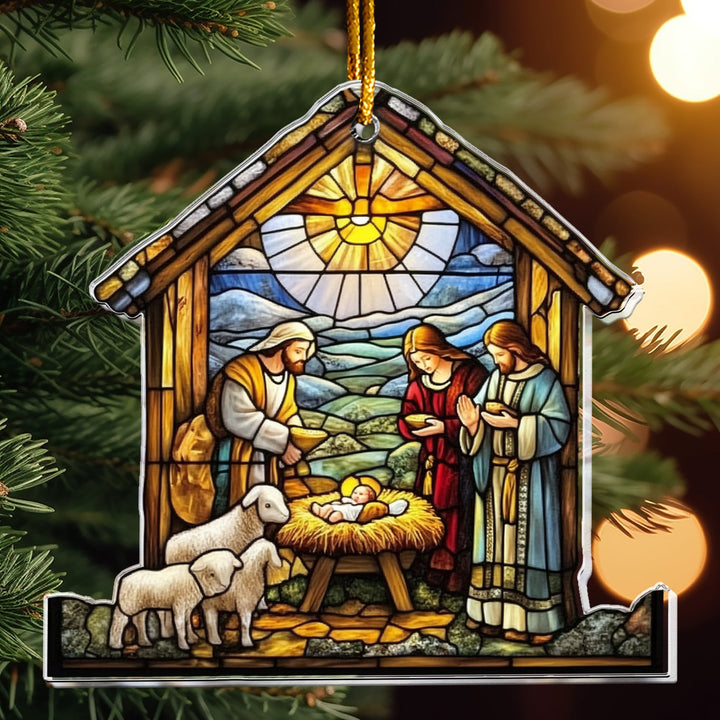 Stained Glass Nativity Scene - Personalized Acrylic Ornament - Gift For Christians NL122
