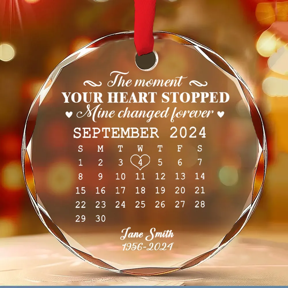 The Moment Your Heart Stopped Mine Changed Forever (Ver 1) - Personalized Glass Ornament - Christmas Gift For Family, Memorial Human HH01