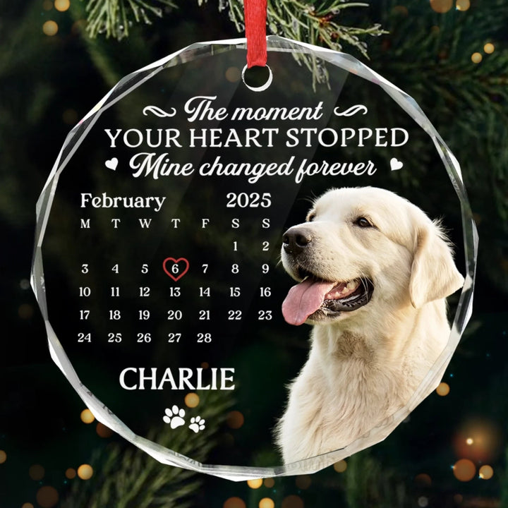 The Moment Your Heart Stopped Mine Changed Forever (Ver Pet) - Personalized Glass Ornament - Christmas Gift For Family, Memorial Pet, Dog, Cat HH01