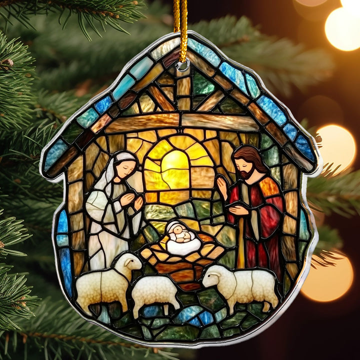 Stained Glass Nativity Scene - Personalized Acrylic Ornament - Gift For Christians NL122