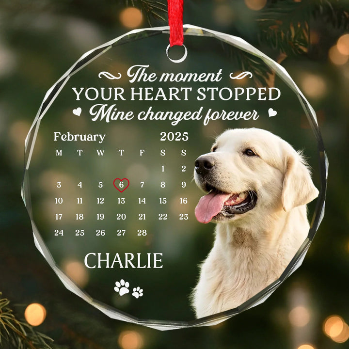 The Moment Your Heart Stopped Mine Changed Forever (Ver Pet) - Personalized Glass Ornament - Christmas Gift For Family, Memorial Pet, Dog, Cat HH01