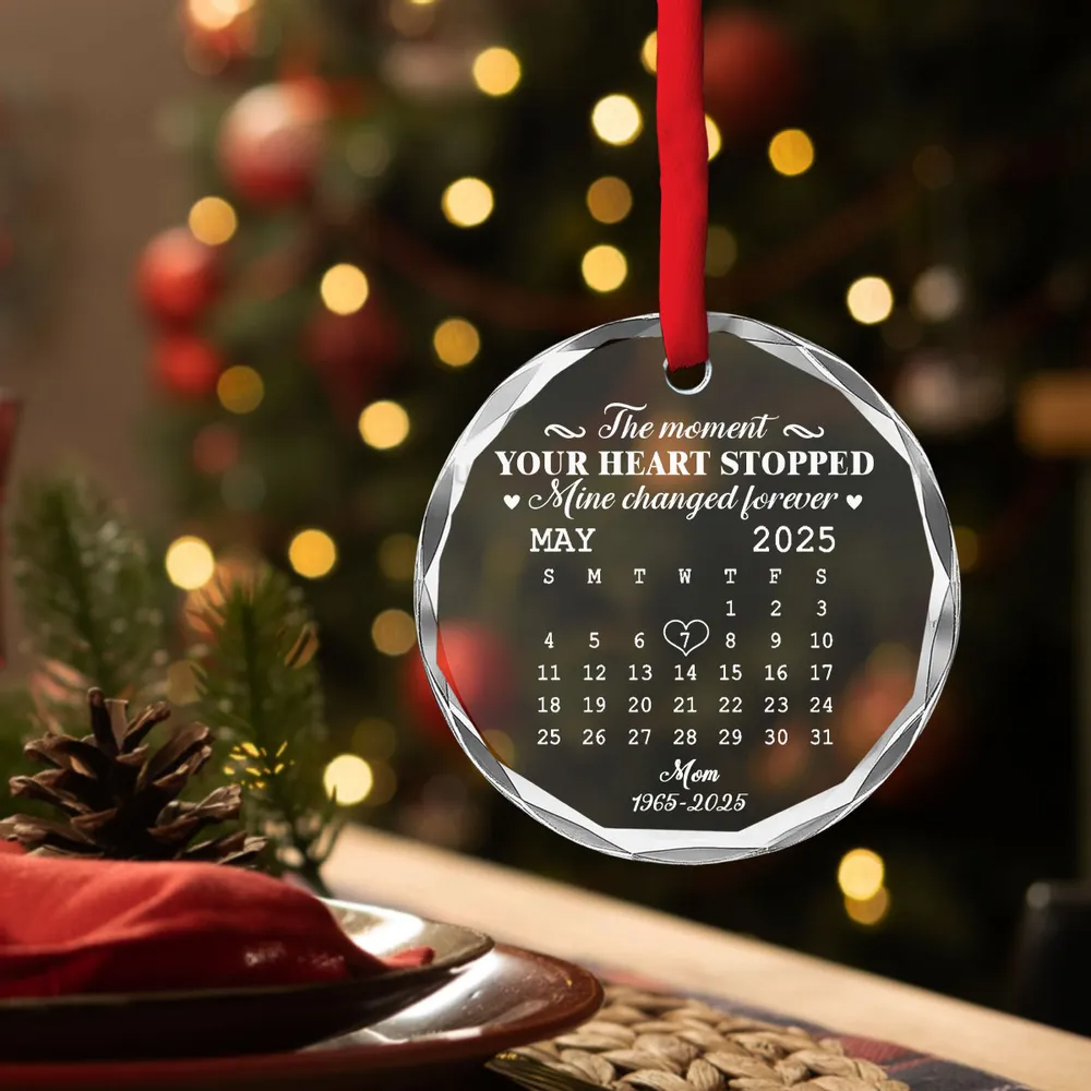 The Moment Your Heart Stopped Mine Changed Forever (Ver 1) - Personalized Glass Ornament - Christmas Gift For Family, Memorial Human HH01