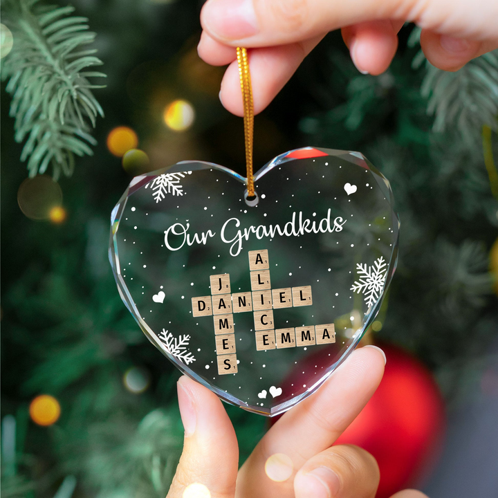 Our Grandkids Scrabble - Personalized Heart Glass Ornament TD118