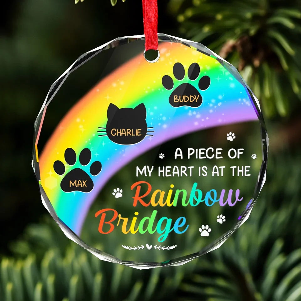 A Piece Of My Heart Is At The Rainbow Bridge - Personalized Glass Ornament - Christmas Gift For Pet Owners, Pet Lovers HH01