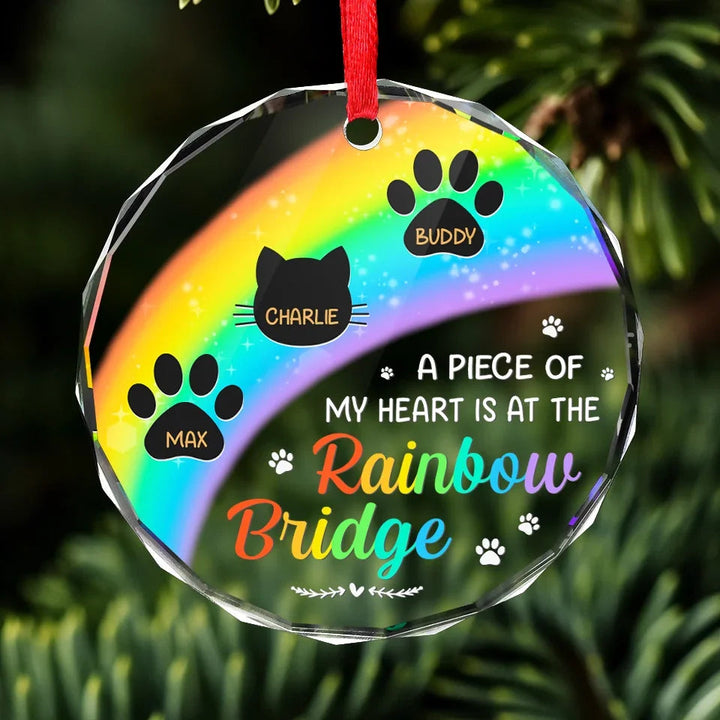 A Piece Of My Heart Is At The Rainbow Bridge - Personalized Glass Ornament - Christmas Gift For Pet Owners, Pet Lovers HH01