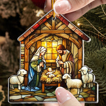 Stained Glass Nativity Scene - Personalized Acrylic Ornament - Gift For Christians NL122